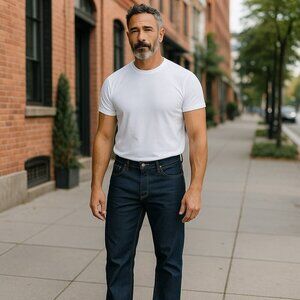 Touchbase Mens 42 x 35 Dark Wash Loose Fit Straight Leg Zipper Fly Denim Jeans